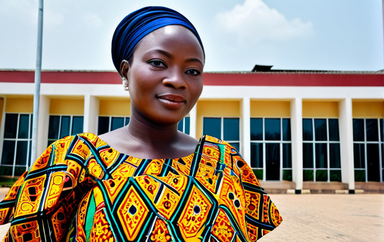 **

"A professional Beninese businesswoman in a modest, colorful traditional African dress, standing in front of a modern office building in Cotonou, Benin, fully clothed, appropriate attire, safe for work, perfect anatomy, natural proportions, professional photography, high quality, family-friendly."

**