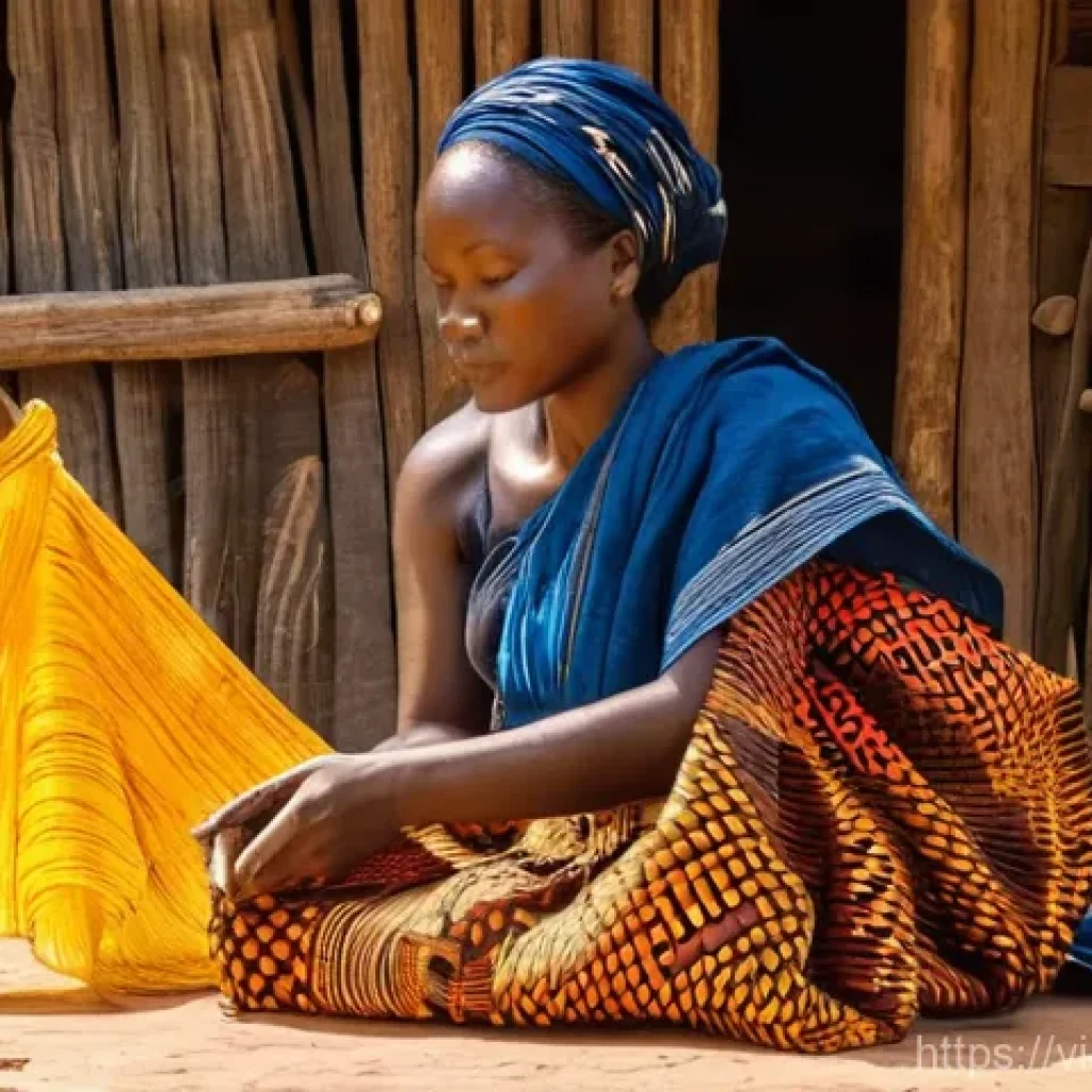 베냉의 전통 의복과 패션 - **Prompt 1: "Beninese Artisan Crafting Pagne Fabric"**
    A serene portrait of a skilled Beninese w...