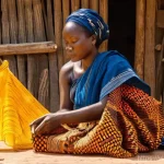 베냉의 전통 의복과 패션 - **Prompt 1: "Beninese Artisan Crafting Pagne Fabric"**
    A serene portrait of a skilled Beninese w...